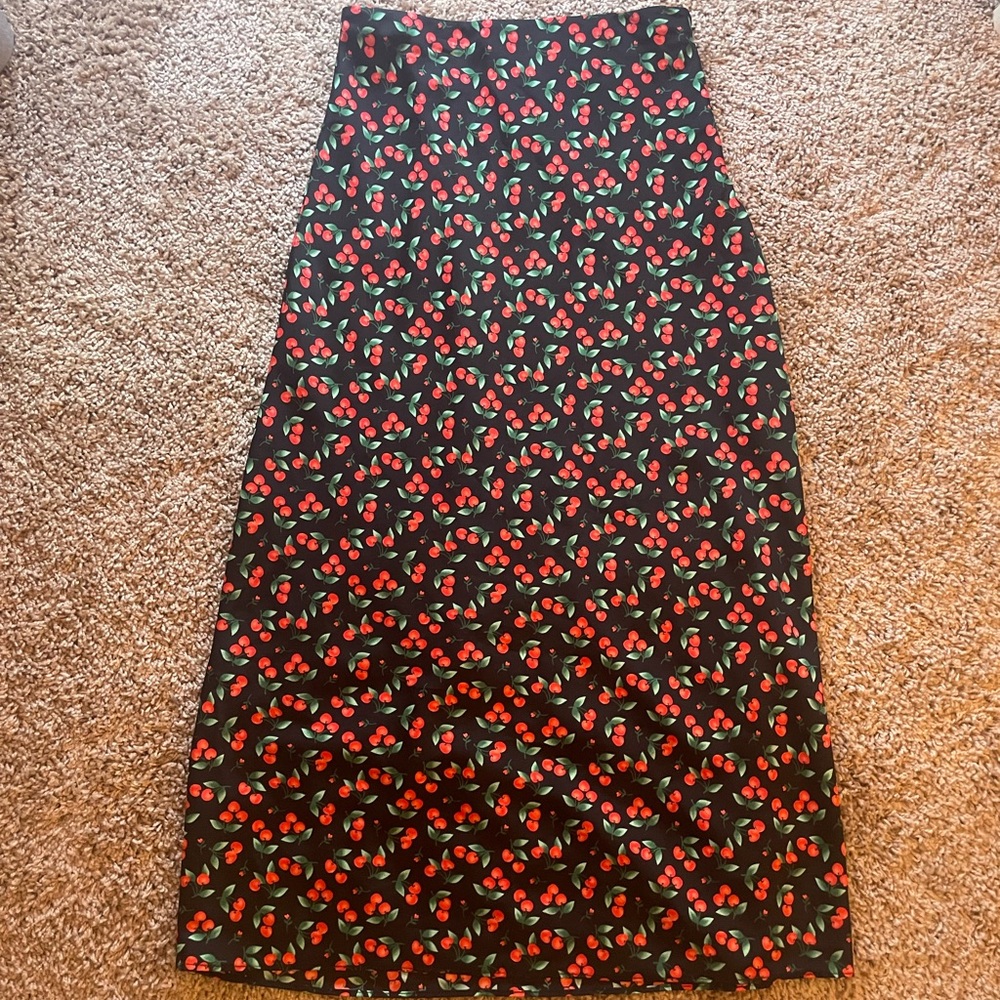 High Waisted Cherry Midi Skirt